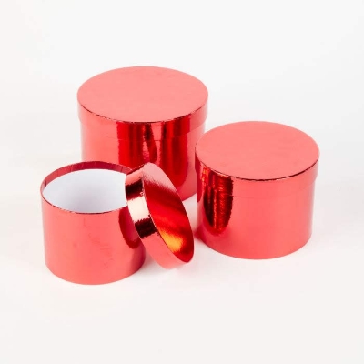 Red Sheen Round Hat Box (Set of 3)