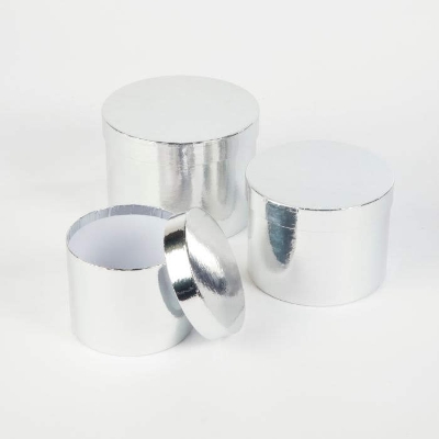 Silver Sheen Round Hat Box (Set of 3)