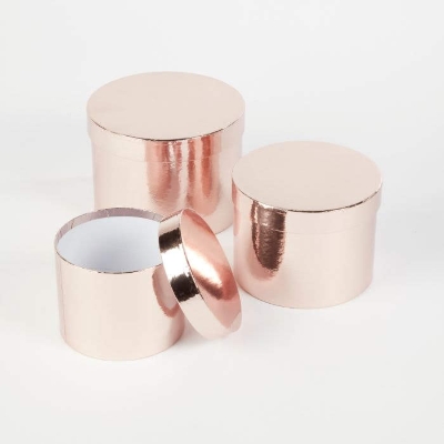 Rose Gold Sheen Round Hat Box (Set of 3)