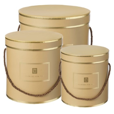 Hamilton Hat Boxes (Set of 3)   Natural Brown Gold