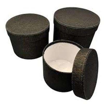 Black Woven Effect Round Symphony Textured Hat Boxes Set of 3