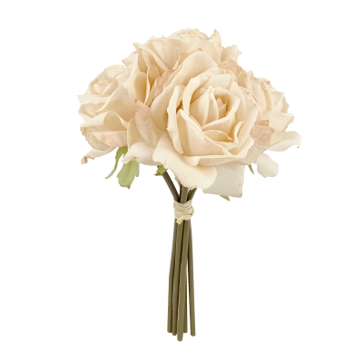 27CM CREAM DRIED LOOK OPEN ROSE X 5 POSY