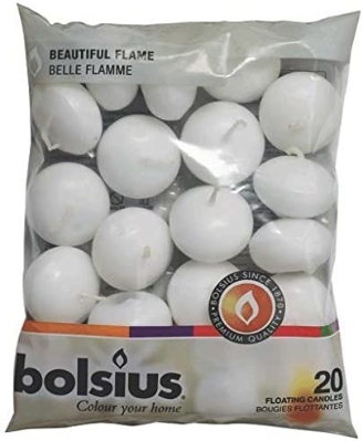 Bolsius Floating Candle White, Wax, 4.5cm w X 3cm (Pack of 20)