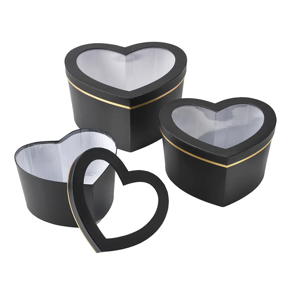 Hamilton Heart Hat Box   Black Sets of 3