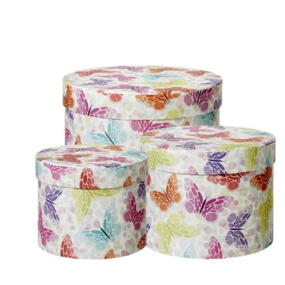 Papillon Lined Hat Boxes   Set of 3