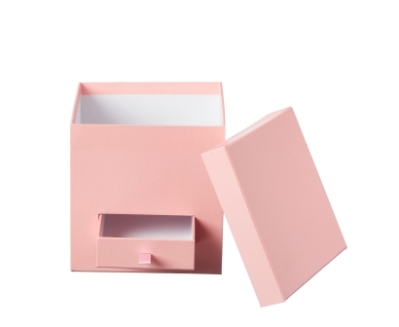 SQUARE FLOWER BOX LINED PALE PINK WITH DRAWER