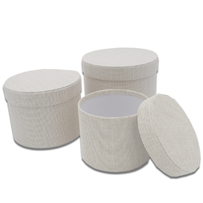 White Woven Effect Round Symphony Textured Hat Boxes Set of 3