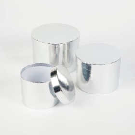 Silver Sheen Round Hat Box (Set of 3)