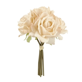 27CM CREAM DRIED LOOK OPEN ROSE X 5 POSY