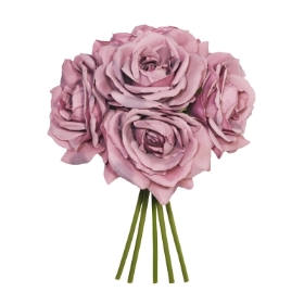 27CM MAUVE OPEN ROSE X 5 POSY