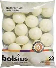 Bolsius Floating Candle Ivory, Wax, 4.5cm w X 3cm  (Pack of 20)