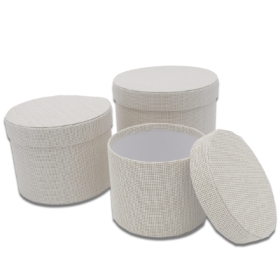 White Woven Effect Round Symphony Textured Hat Boxes Set of 3