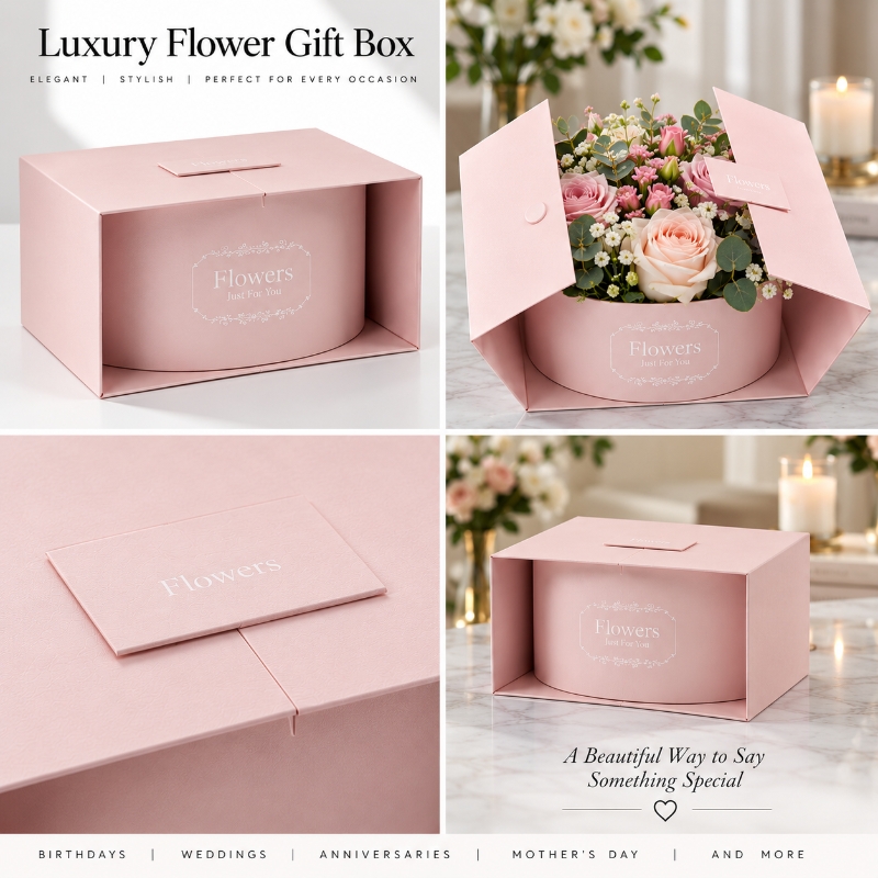 OASIS Alice Surprise Symphony Lined Florist Hat Box  Light Pink