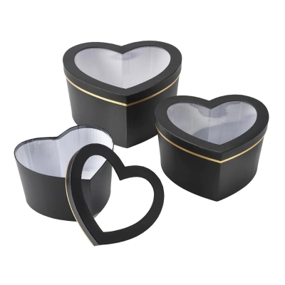 Hamilton Heart Hat Box  Black Sets of 3