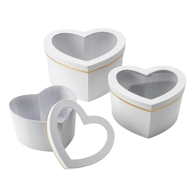 Hamilton Heart Hat Box   White   Set of 3