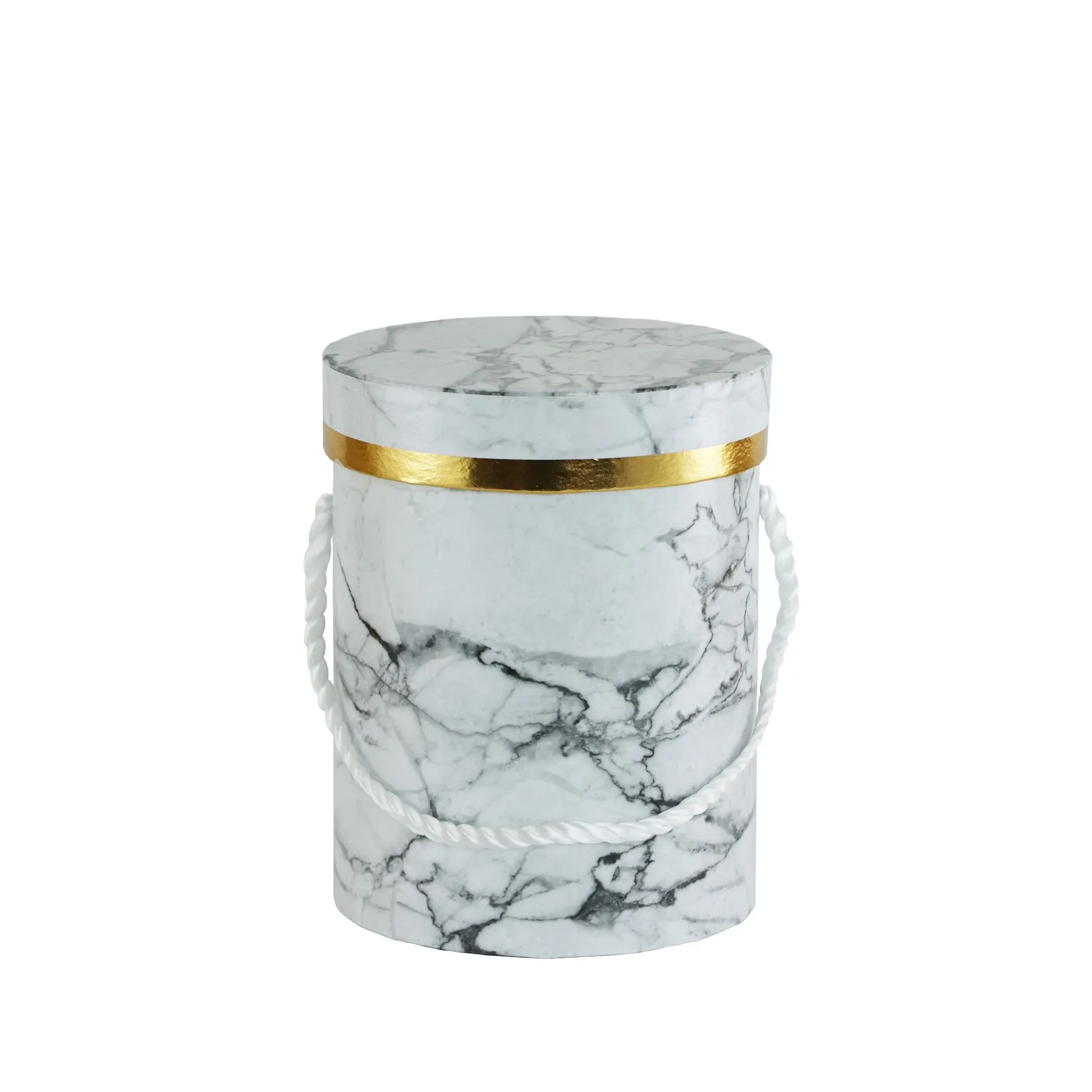 Marble Hat Box with Gold Rim – 17cm Gift Box with Rope Handle