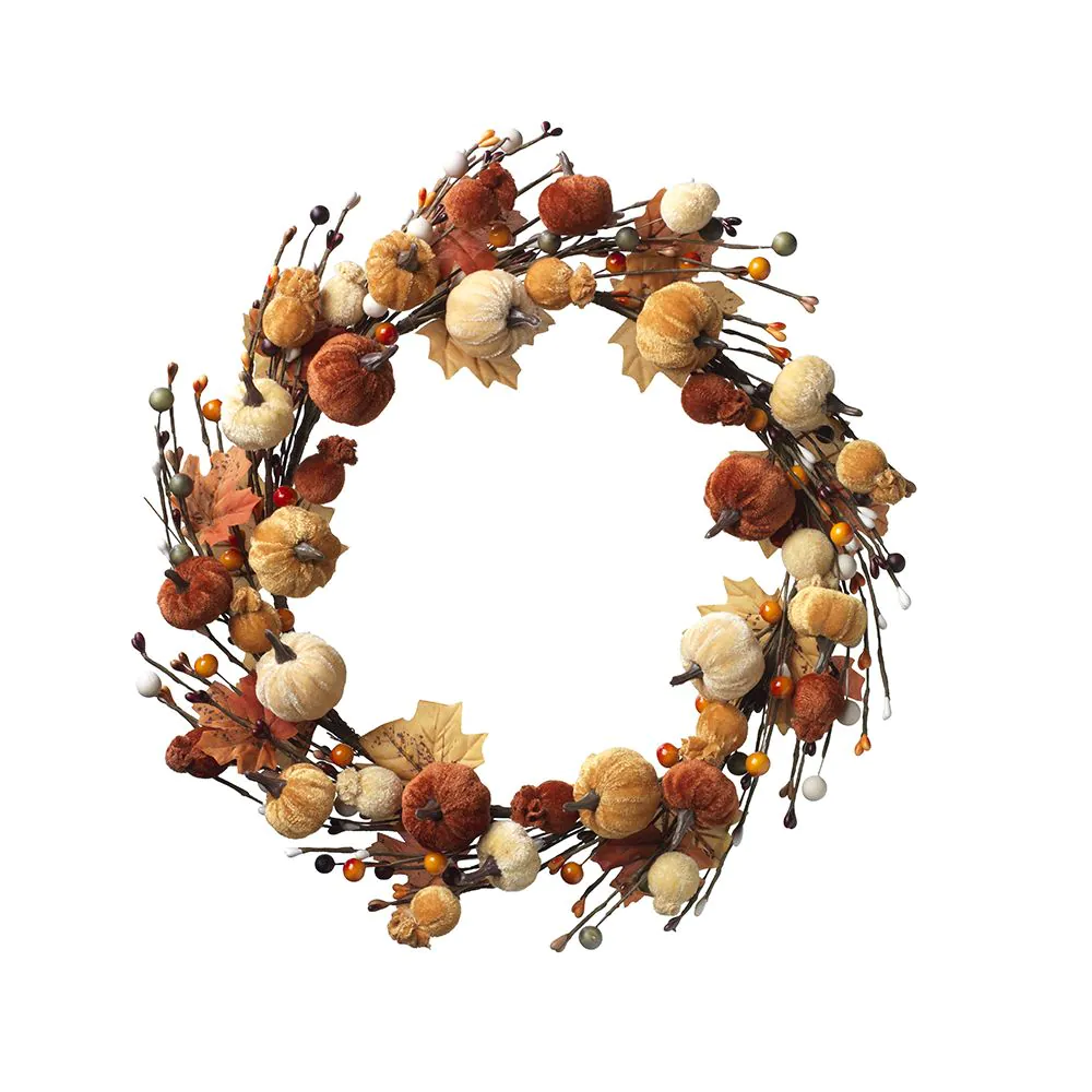 Velour Pumpkin Wreath   Autumn Day   40cm