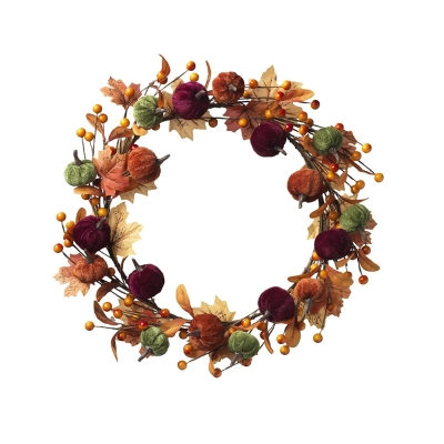 Velour Pumpkin Wreath   Autumn Night   40cm