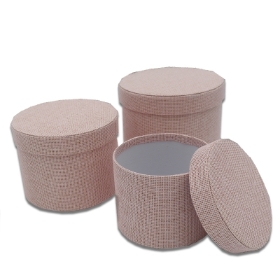 Blush Pink Woven Effect Round Symphony Textured Hat Boxes Set of 3