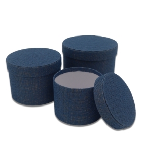 Denim Blue Woven Effect Round Symphony Textured Hat Boxes Set of 3