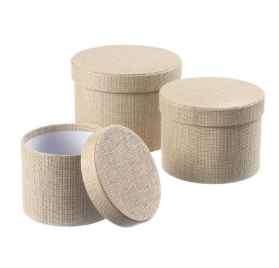 Natural Woven Effect Round Symphony Textured Hat Boxes   Set of 3